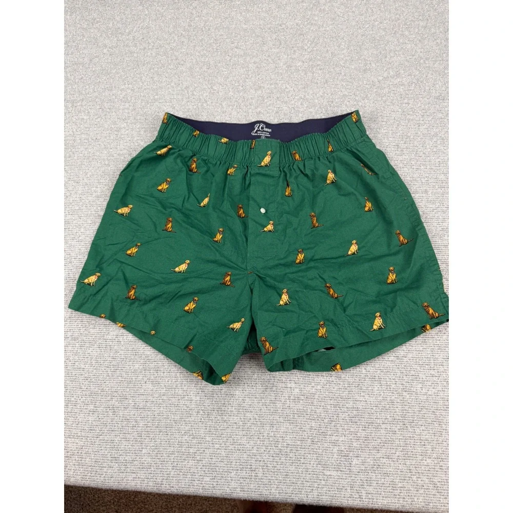 J.Crew Mens Green Golden Retriever Dog Print Cotton Boxers Size S Small